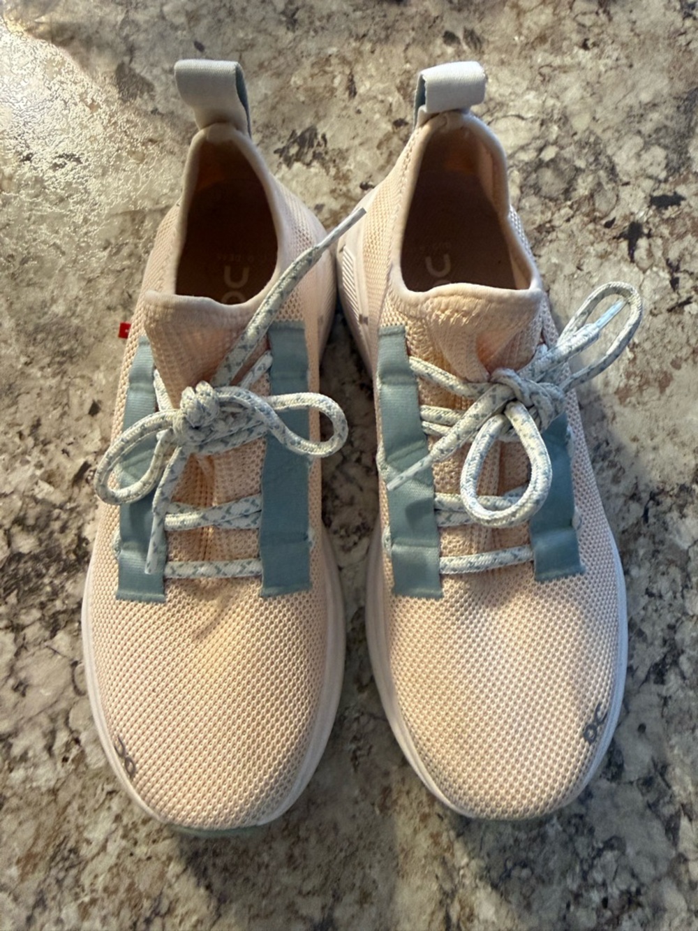 On Running Pale Pink and Light Blue Knit Slip-Ons